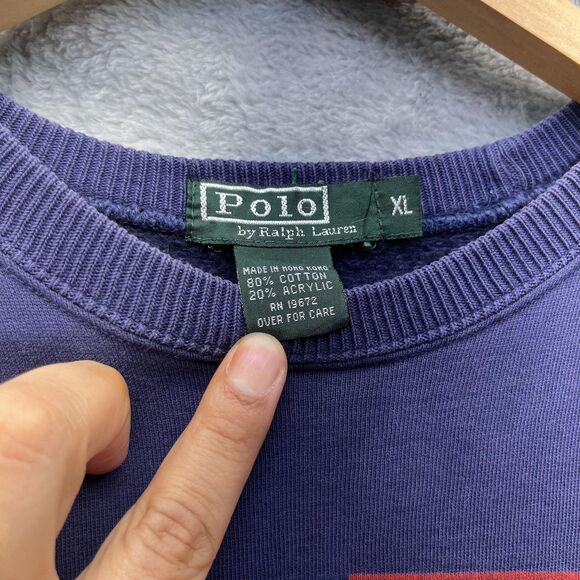 Vintage Polo Ralph Lauren Sweatshirt Mens XL Navy USA Flag Graphic Crewneck 90s - Picture 3 of 10